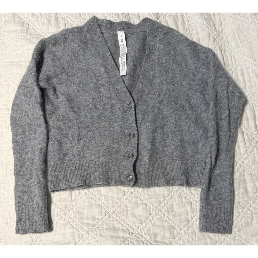 Lululemon Alpaca Wool Blend Cardigan Grey V-Neck Button Front Womens small